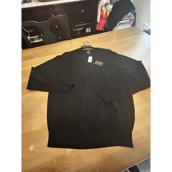 Jos A Bank Sweater Mens Large Black V Neck Signature Collection Pima Cotton New - Picture 1 of 4